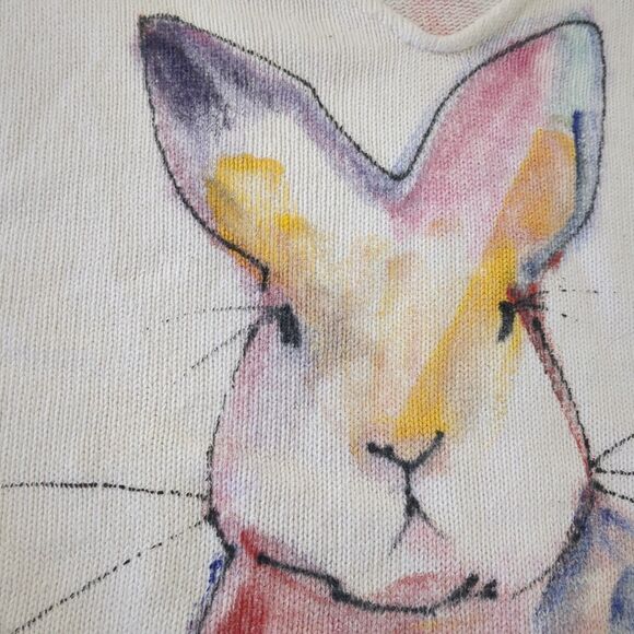 Vtg Diane Wat Design Handpainted Sweater Bunny Rabbit Shirt Size Small Med - Picture 4 of 16